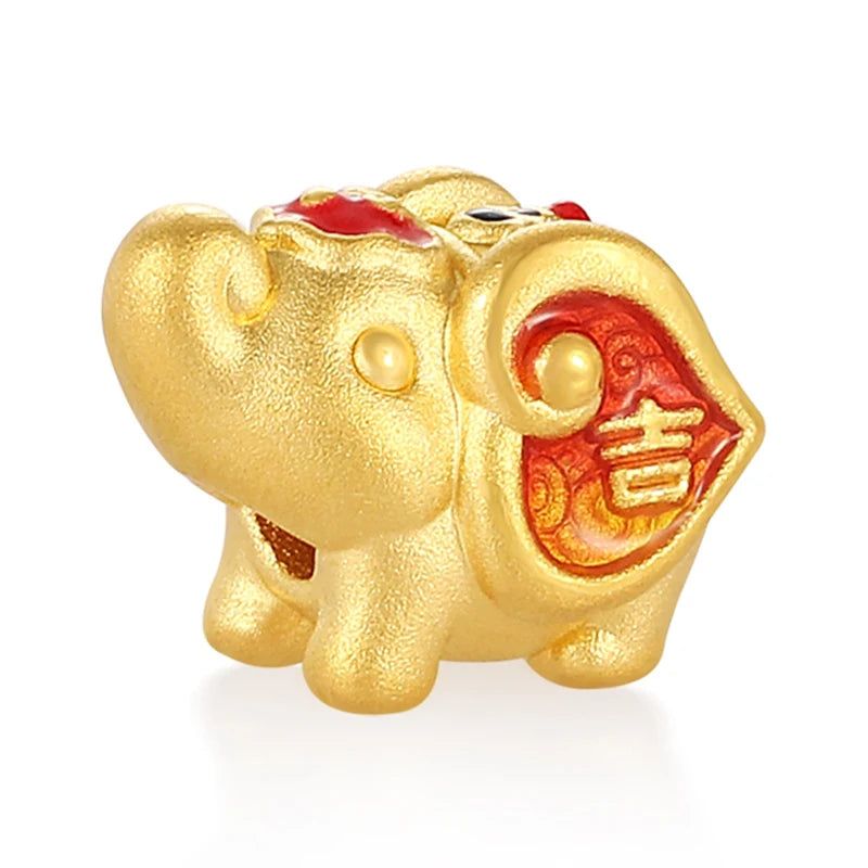 Large size hard gold 24k pure gold gorgeous design gold jewelry baby elephant shape bracelet beaded