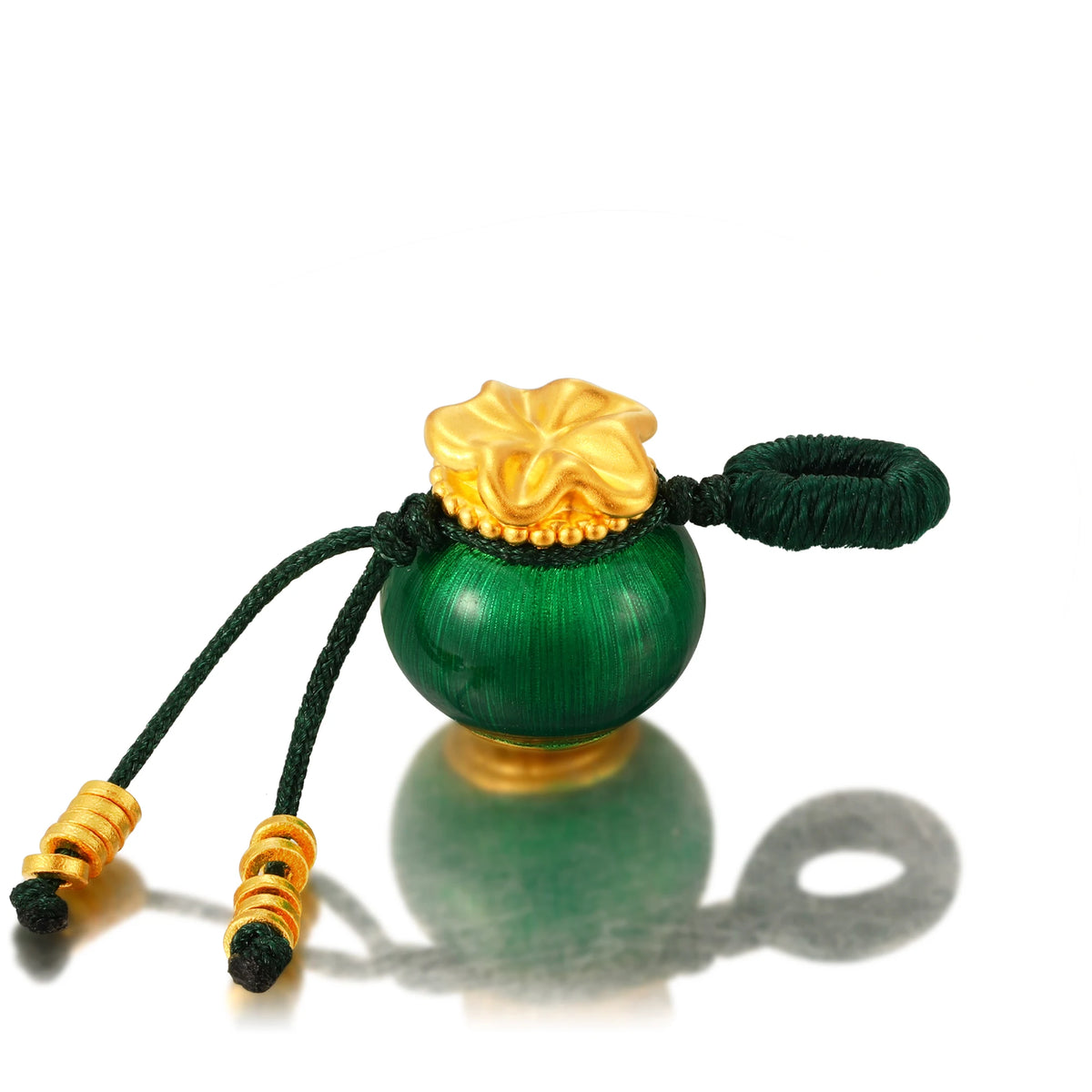 24K Solid Gold Brushed Jade Green Fortune Bag Charm 0.7g
