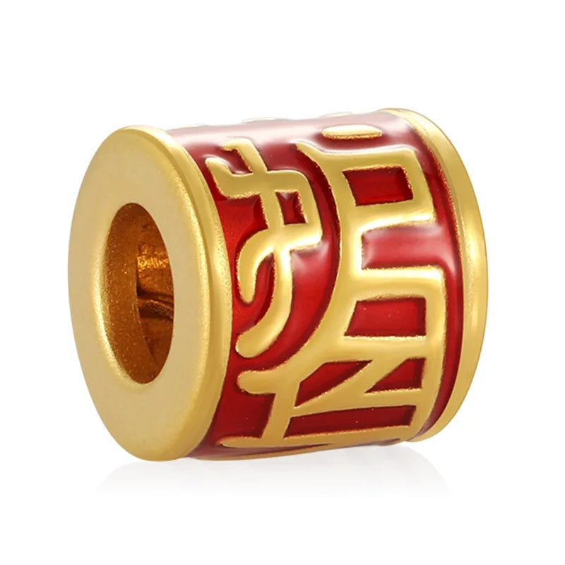 24K Micro-Hard Gold Beaded Bracelet Unique Chinese Style Design Solid Gold Shape 4.3mm Aperture Jewelry Finding Component