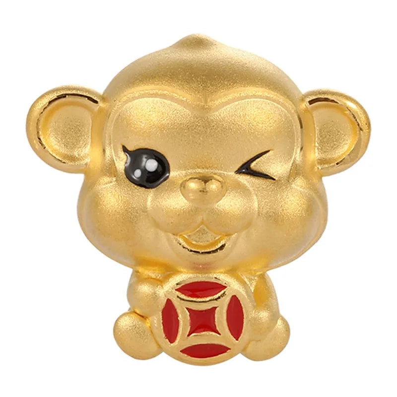 24K Gold Zodiac Monkey Beaded Bracelet Elegant Chinese Style Jewelry 0.65g