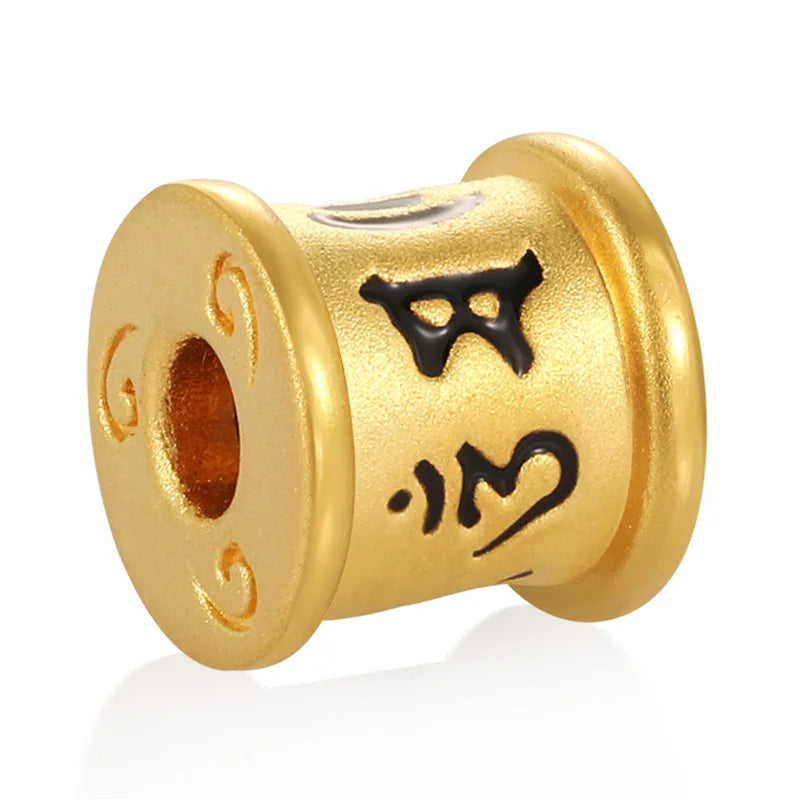 Enamel Craftsmanship Luxury Gold Bracelet 24K Solid Gold Micro-Hard Gold Six-Character Mantra Pattern Classical Style Beaded
