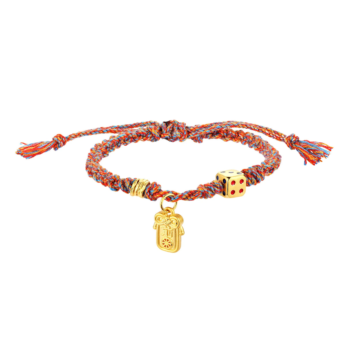 Exquisite micro-hard gold 24K pure gold dice shape beaded bracelet multicolor braided rope bracelet high-end jewelry
