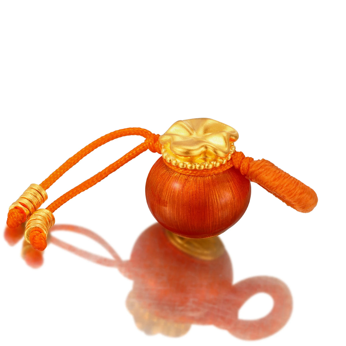 24K Solid Gold Brushed Warm Orange Fortune Bag Charm 0.7g