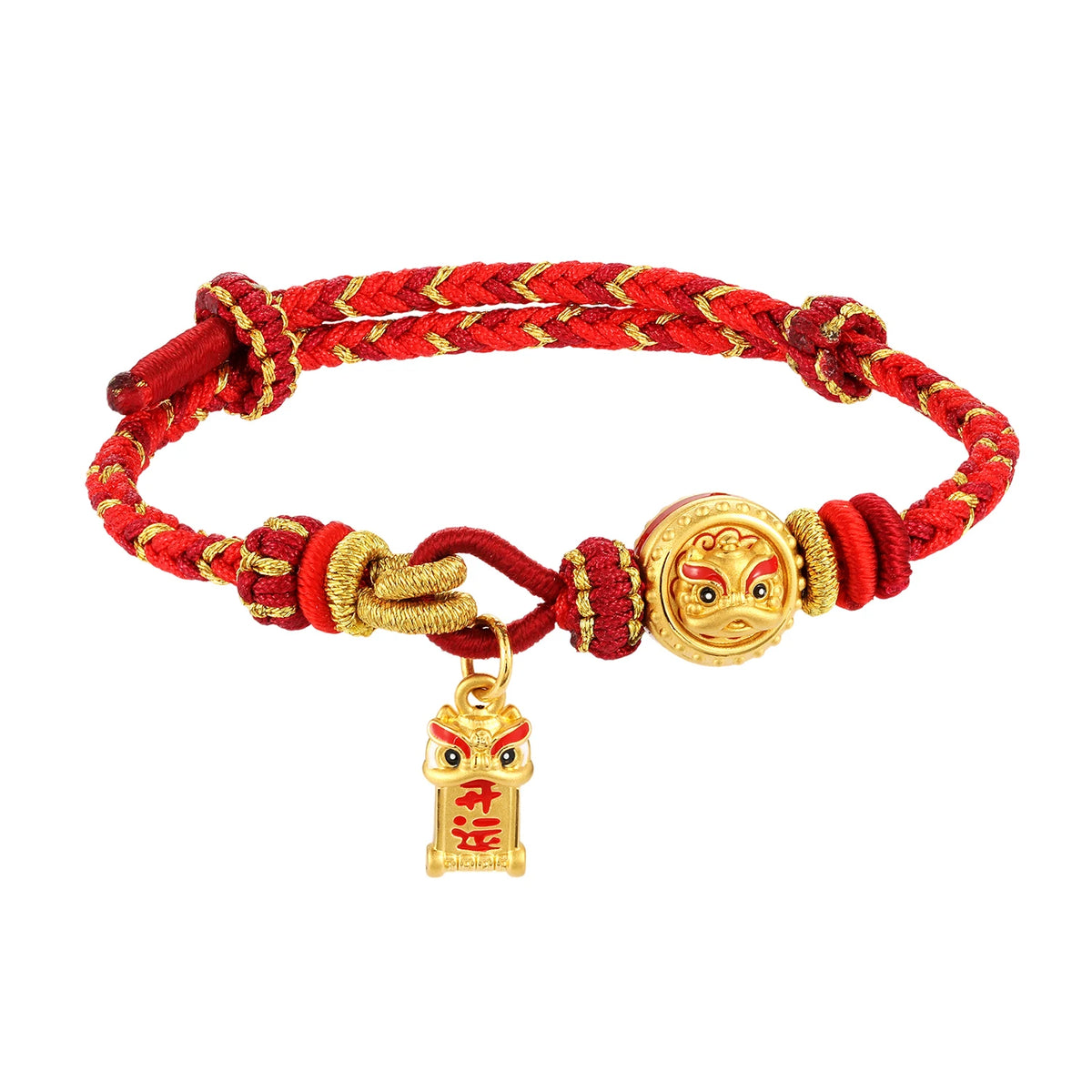 1.15g 5D Solid Gold Enamel Fine Jewelry Charm Bracelet Auspicious Lion Elements Hand-Roked with Auspicious Lion Elements