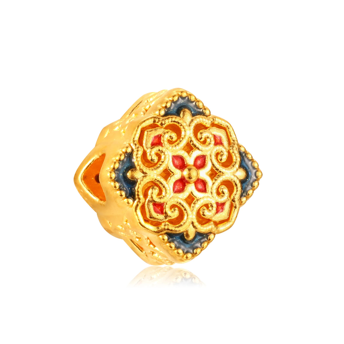 24K Solid Gold Four Directions Ruyi Filigree Charm 0.6g