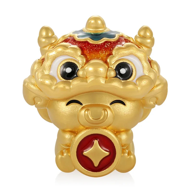 Lion Awakening Design Zodiac Culture Classical Style 24k Micro-hard Gold Pure Gold Bull-shaped Bracelet Beaded Luxury Jewelry