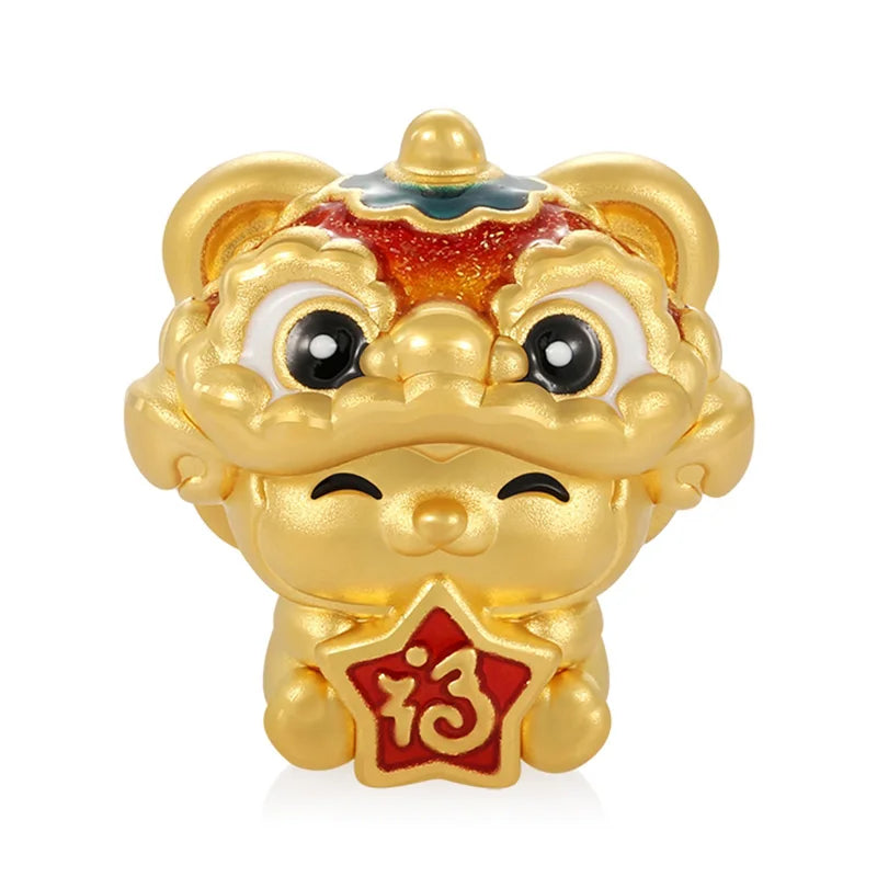 Lion awakening design zodiac culture cute style 24k micro-hard gold pure gold monkey-shaped bracelet beaded luxury gold jewelry