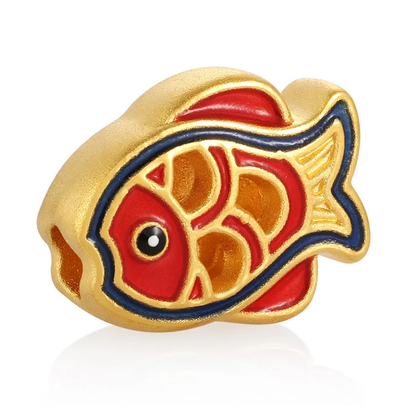 Luxury design hard gold 24k pure gold hollow goldfish bracelet beaded gold jewelry accessories