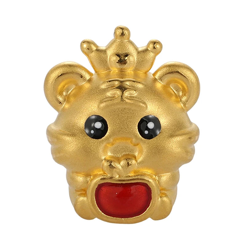 Chinese Zodiac Culture 24K Micro-Hard Gold Tiger Shape Beaded High-End Classical Sandblasted Enamel Bracelet