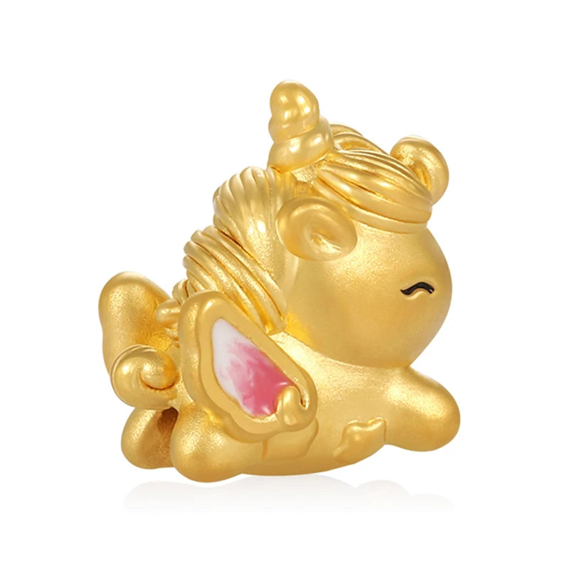 Wholesale Support custom logo cute small unicorn gold beaded 24K solid gold bracelet accessories beaded