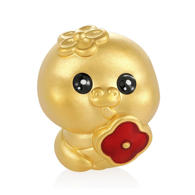 Chinese Zodiac Culture 24K Micro-Hard Gold Classical Flower Snake Shape Beaded High-End Sandblasted Enamel Bracelet