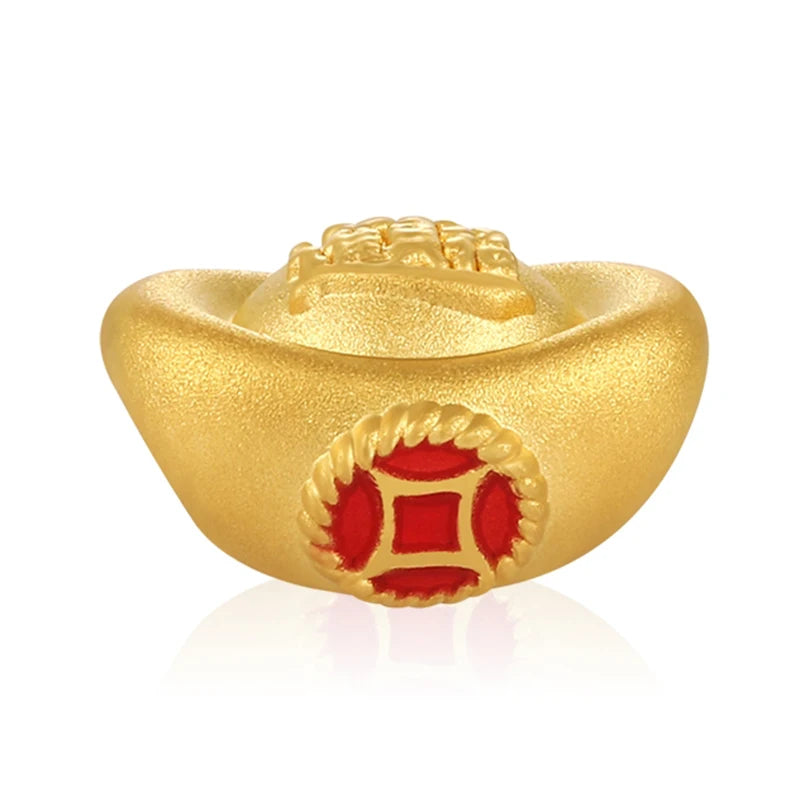 24K Gold Wealth Ingot Beaded Charm Elegant Wealth Boost Jewelry 0.45g