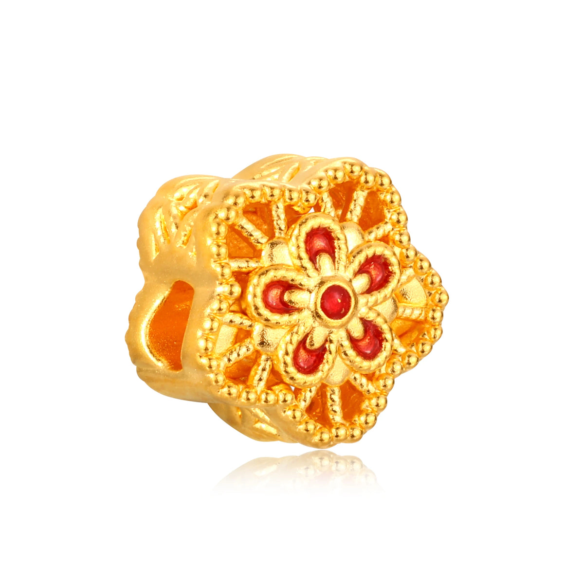 24K Solid Gold Blooming Flower Filigree Charm 0.55g