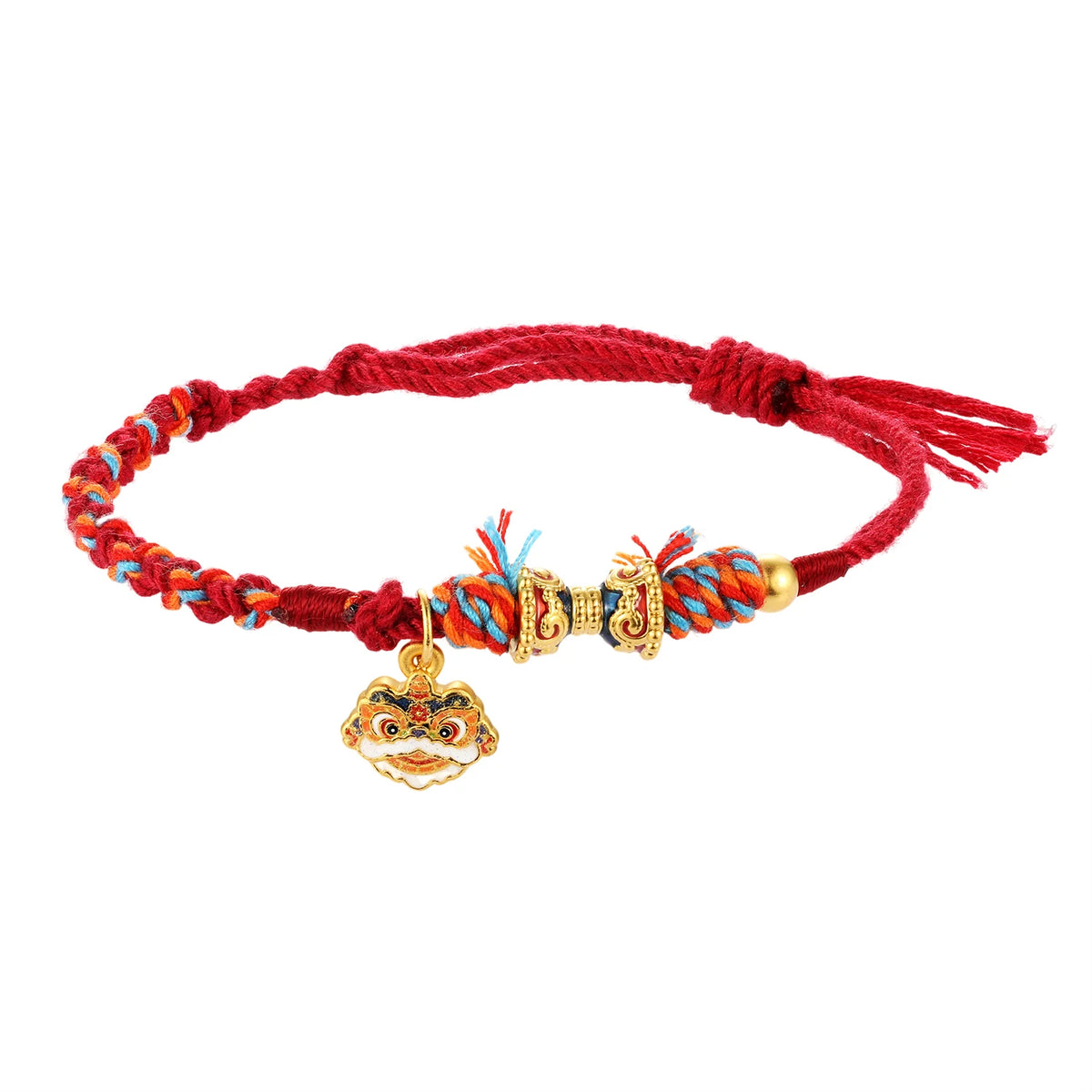 Luxurious 24K Micro-Hard Gold Lion Awakening Beaded Braided Rope Charm Bracelet Exquisite Chinese Style Unisex Third Party Fine
