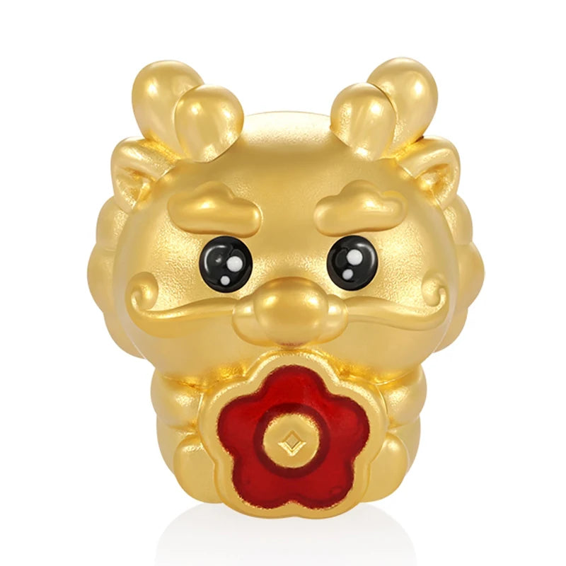 Chinese Zodiac culture 24K micro-hard gold pure gold flower dragon shape bracelet beaded high-end gold jewelry