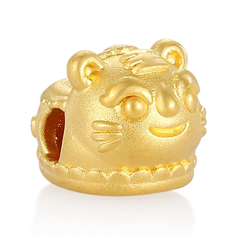 24K Gold Tiger Shoe Beaded Bracelet Chinese Auspicious Wealth Jewelry 0.35g