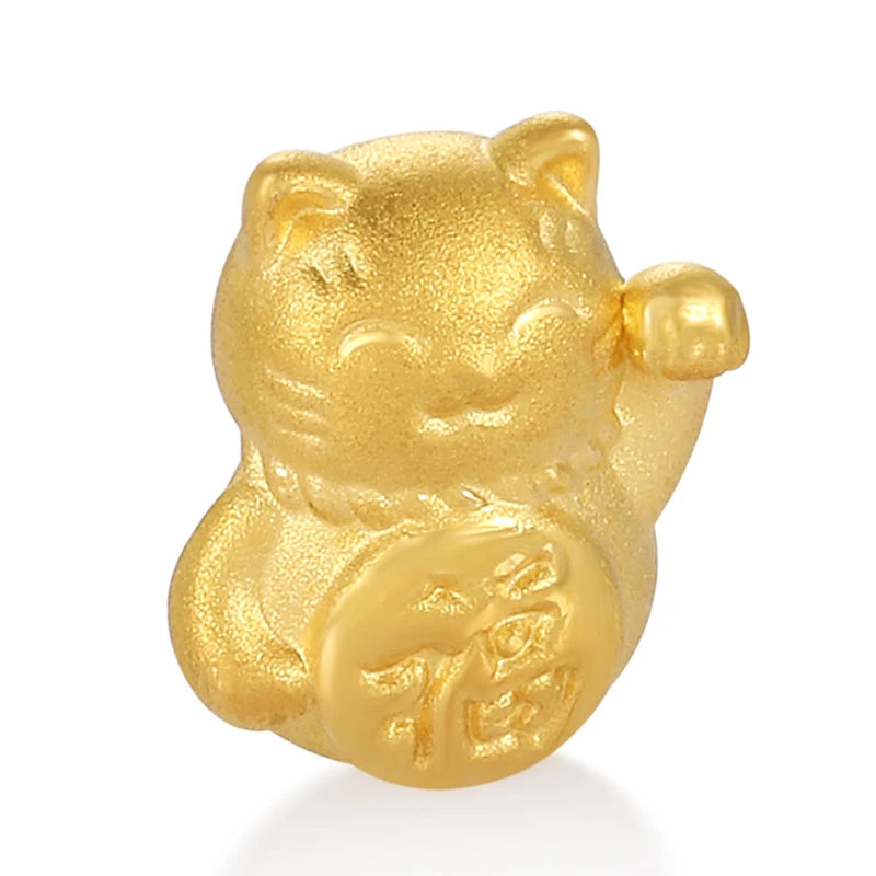 0.2g 5D Pure Gold Charm Maneki - neko Lucky Pendant for DIY Bracelets Fine Jewelry Accessories