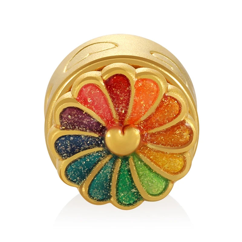 0.8g 5D 24K Solid Gold Cute Charm Happiness Flower Pendant Fine Jewelry Accessories