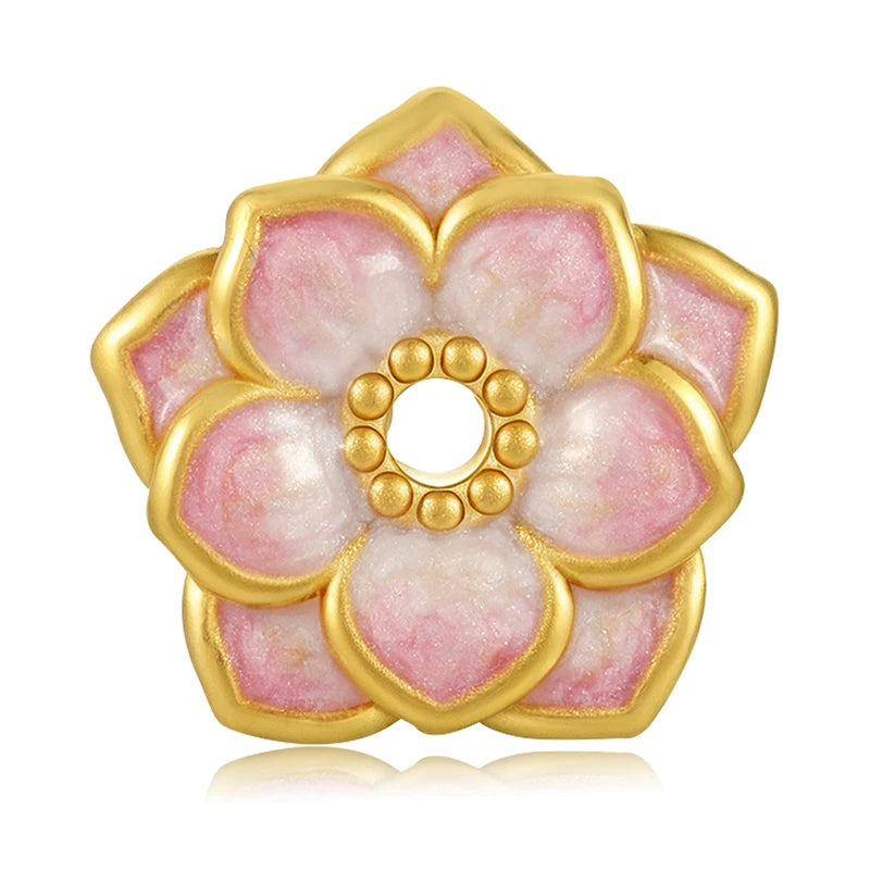 Enamel craftsmanship fashion design luxury hard gold 24k pure gold lotus button shape bracelet beaded