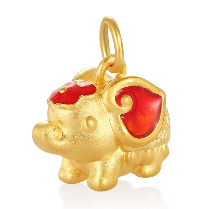 Trendy 24K solid gold pendant baby elephant shape pressed bright enamel craft pendant micro-hard gold pendant