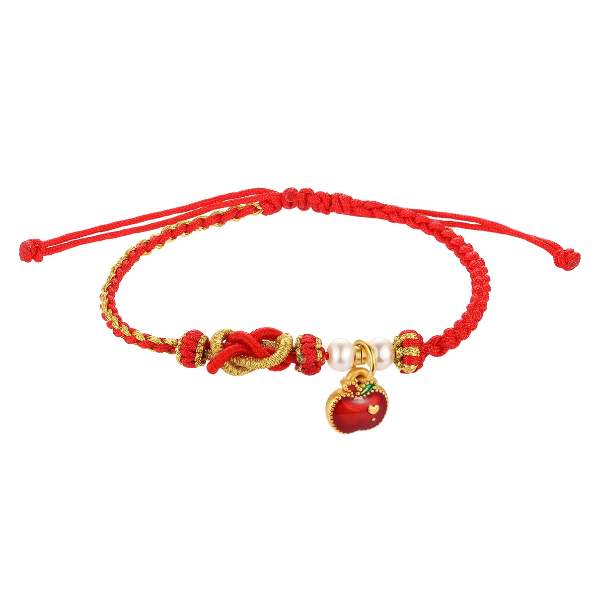 Noble and Luxurious 24K Solid Gold Beaded Bracelet with Hand-Woven Rope Slightly Hard Apple Appearance