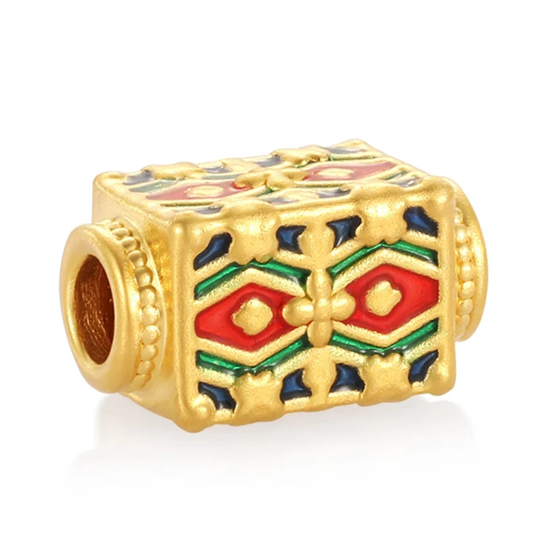 Trendy Micro Hard gold Fortune beaded for Bracelet 24k solid gold jewelry accessories High-end jewelry beaded