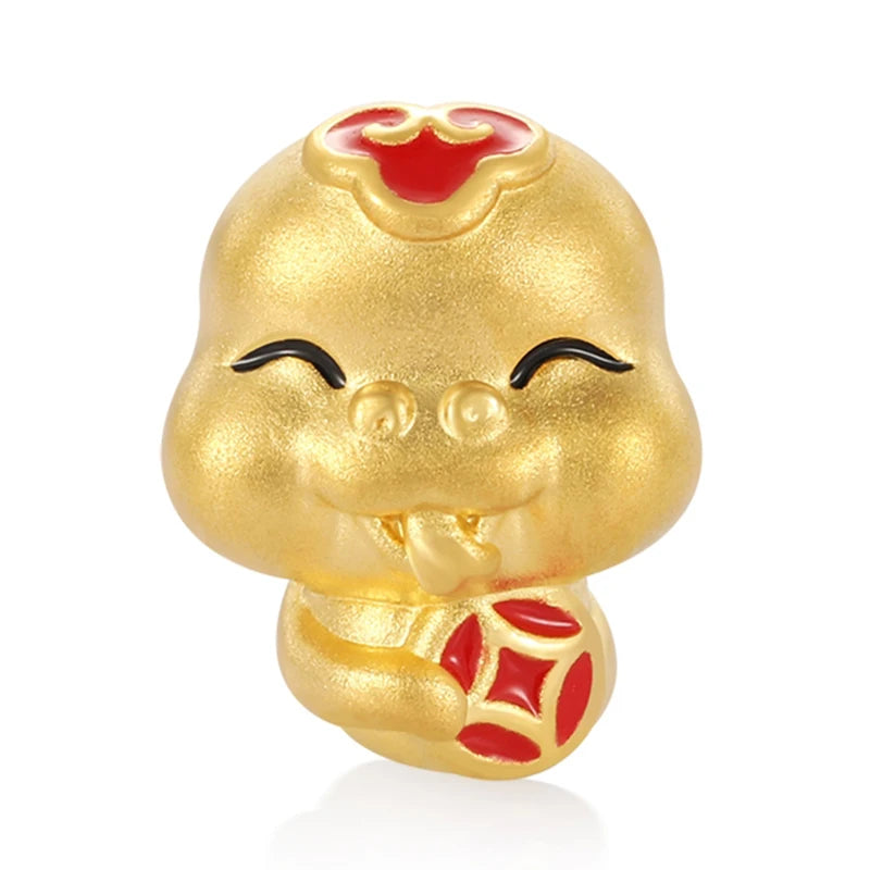 24K Solid Gold Beaded Snake Shape Amulet High-End Luxury Jewelry Accessory Carved in Real Gold