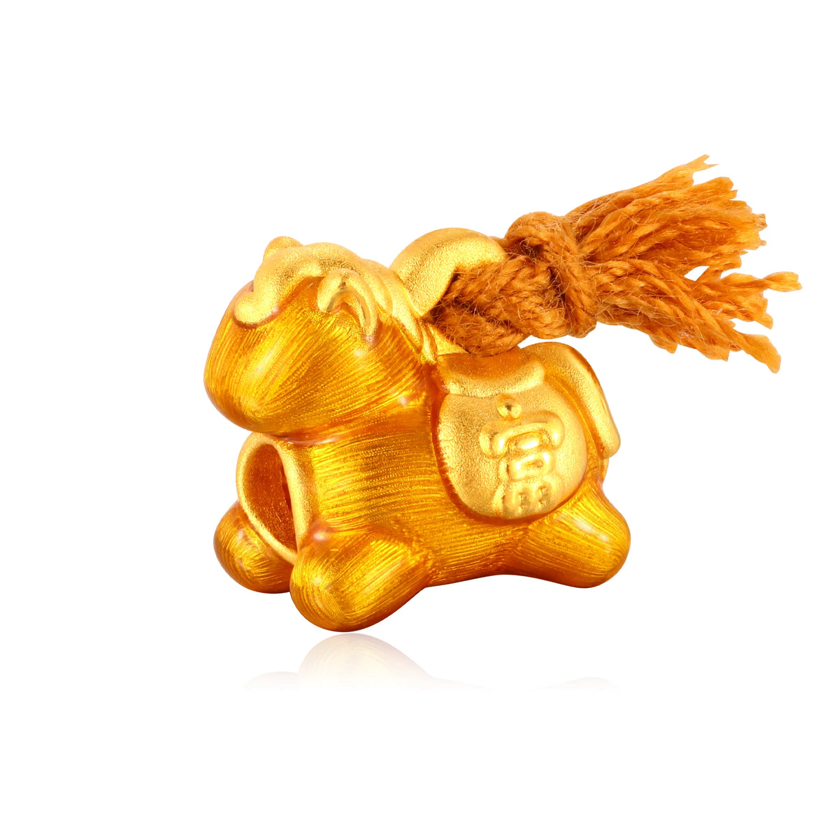 24K Solid Gold Brushed Amber Gold Wealth Tassel Little Horse Charm 0.5g