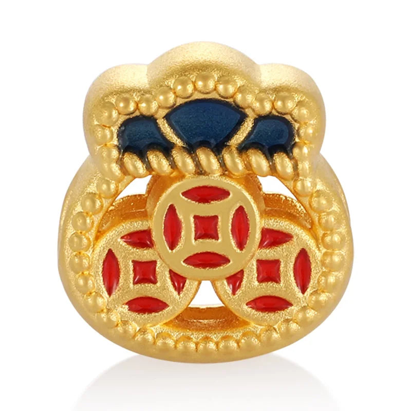 24K Gold Hollow Money Bag Beaded Bracelet Minimalist Wealth Jewelry 0.6g