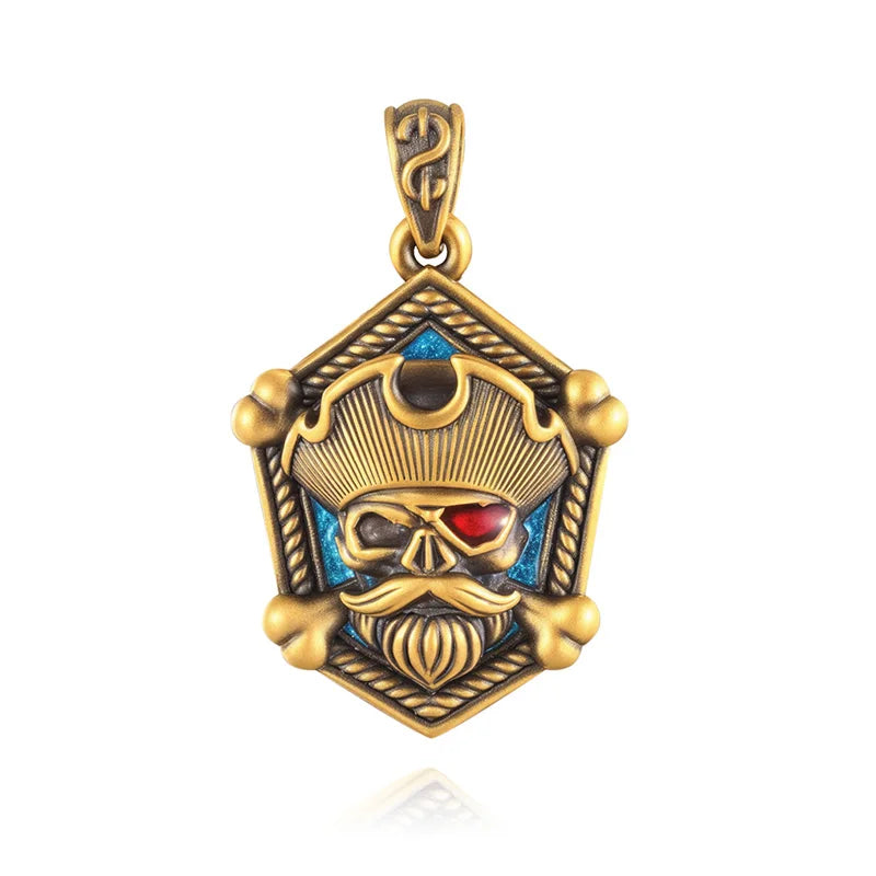 Electric black + Opal enamel pendant Hard Gold Pirate Skull Pendant 24K Pure Gold Fashion Pendant
