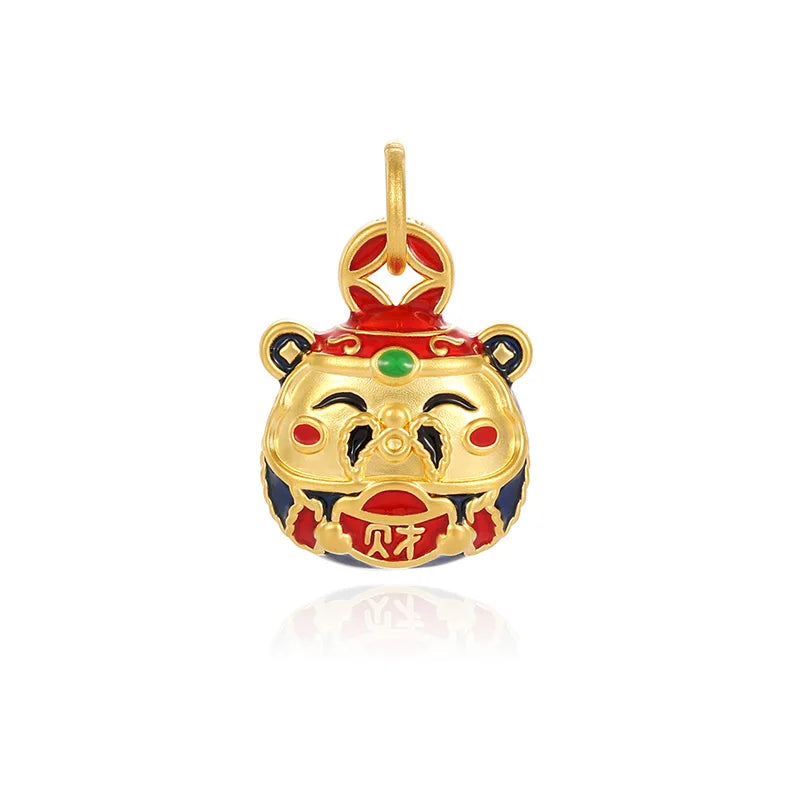 24K Enamel Gorgeous Chinese Retro Micro-Hard Gold pendant Craftwork Golden God of Wealth Jewelry Retro Micro-Hard Gold pendant