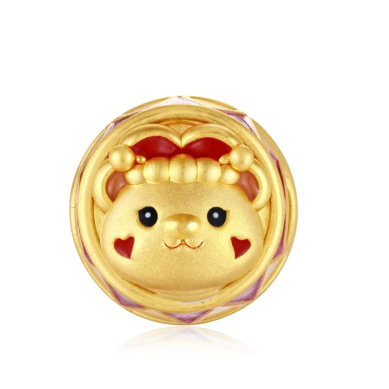 Wholesale 24K Solid Gold 0.9g Beaded Clown Bear Jewelry Components 2.6mm Aperture Sandblasted Enamel Jewelry Findings