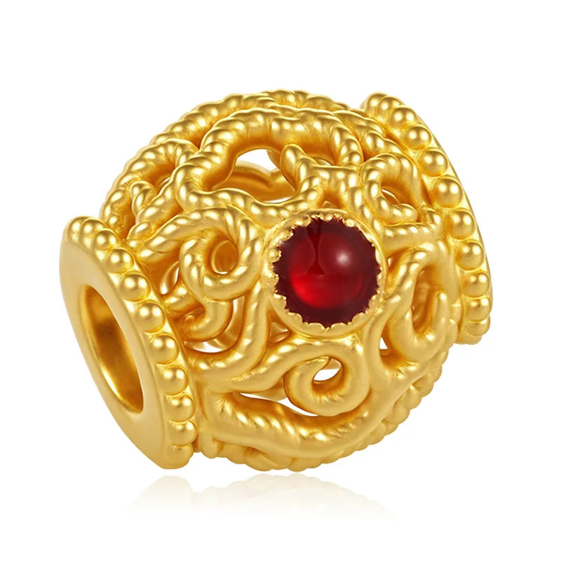 24K Gold Hollow Filigree Beaded DIY Accessory Ladies Gift Jewelry 0.65g