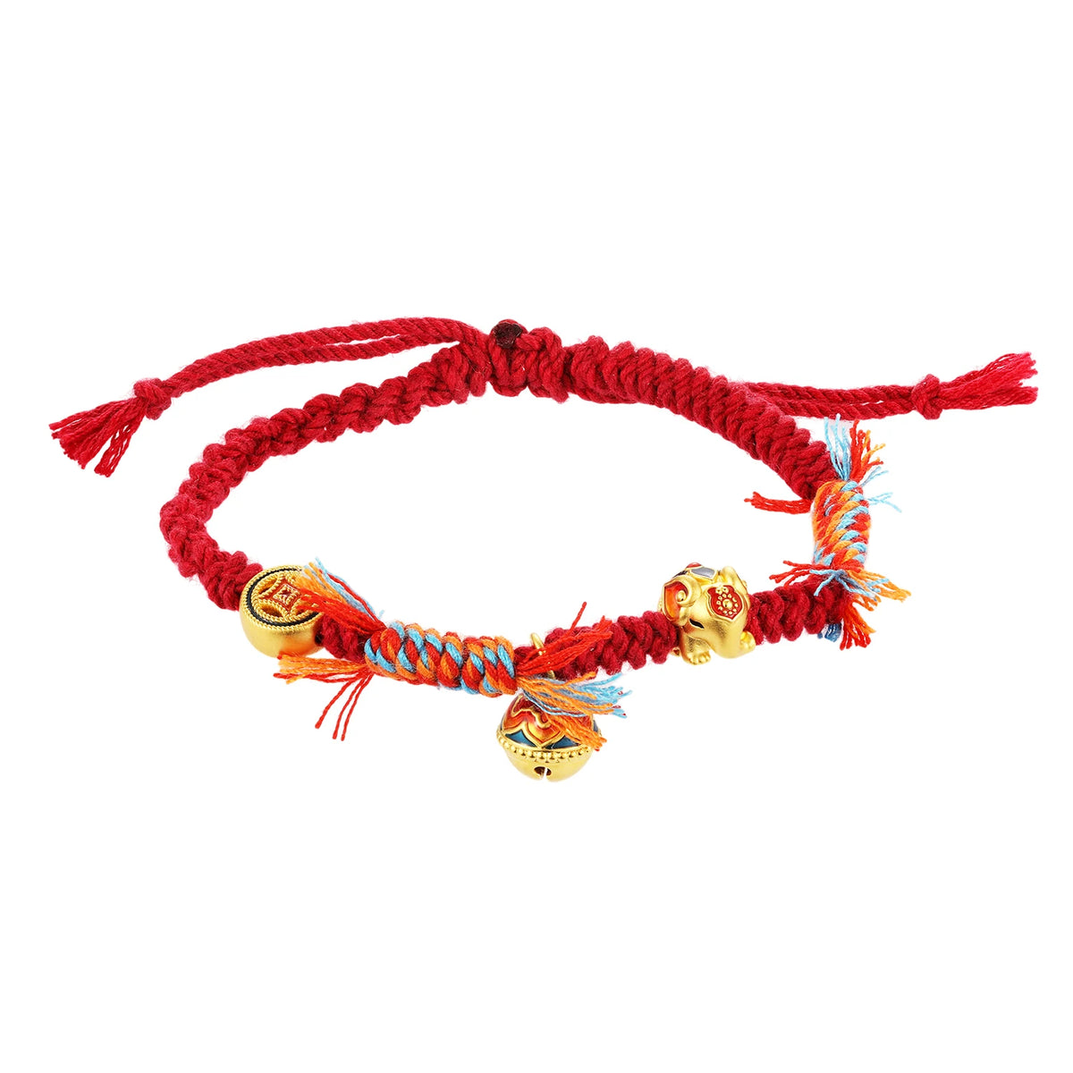 1.35g 5D Solid Gold Enamel Charms Fine Jewelry Bracelet with Copper Coin Bell Elephant Hand-Roped