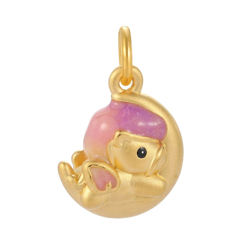 Cute Black pony unicorn Charm Pendant 24K Solid Gold Necklace with Jelly Enamel Craft for Anniversary 0.80g