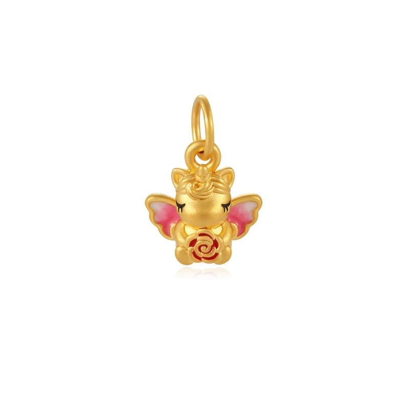 Newly Designed Luxury 24K Solid Gold Unicorn Pendant Cute Accessories That Can Bring Happiness