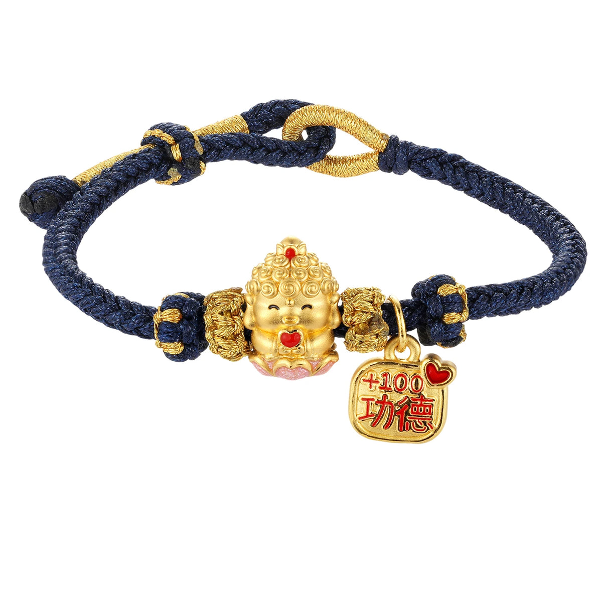 Black braided rope micro-hard gold 24K real gold Buddha shape beaded bracelet luxury jewelry