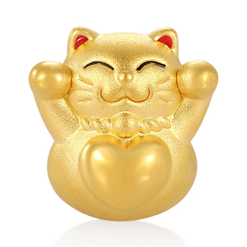 Enamel craftsmanship luxury design micro-hard gold 24k pure gold happy lucky cat bracelet beaded gold jewelry accessories
