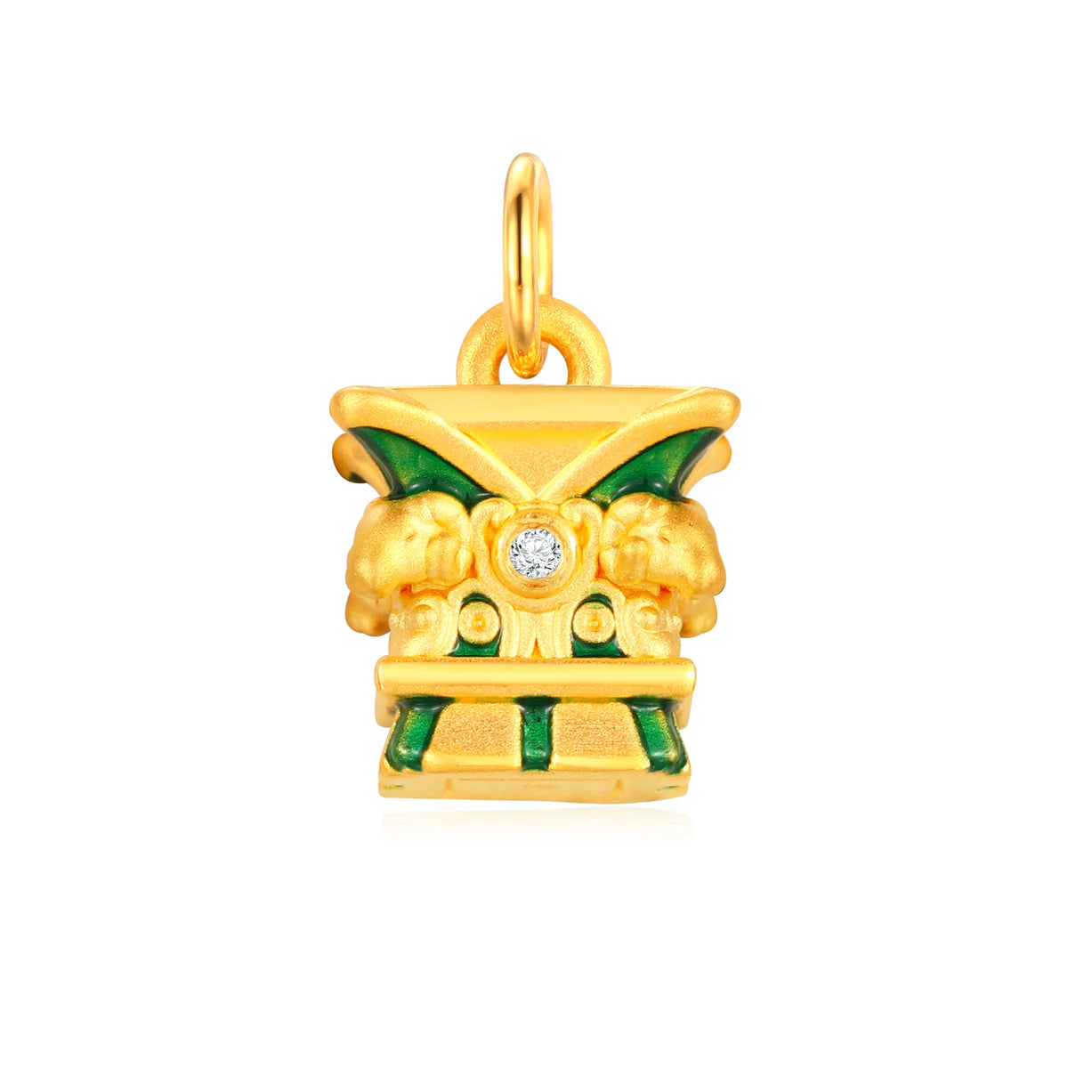 CZ Stone Four Directions Auspicious Venerable Gold Charm - 1.1g