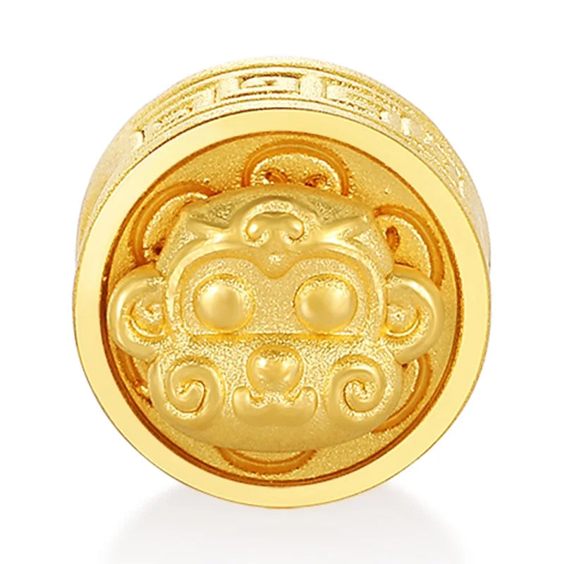 Plain version of 24k pure gold craftsmanship hard gold monkey shape rotatable round bracelet beaded