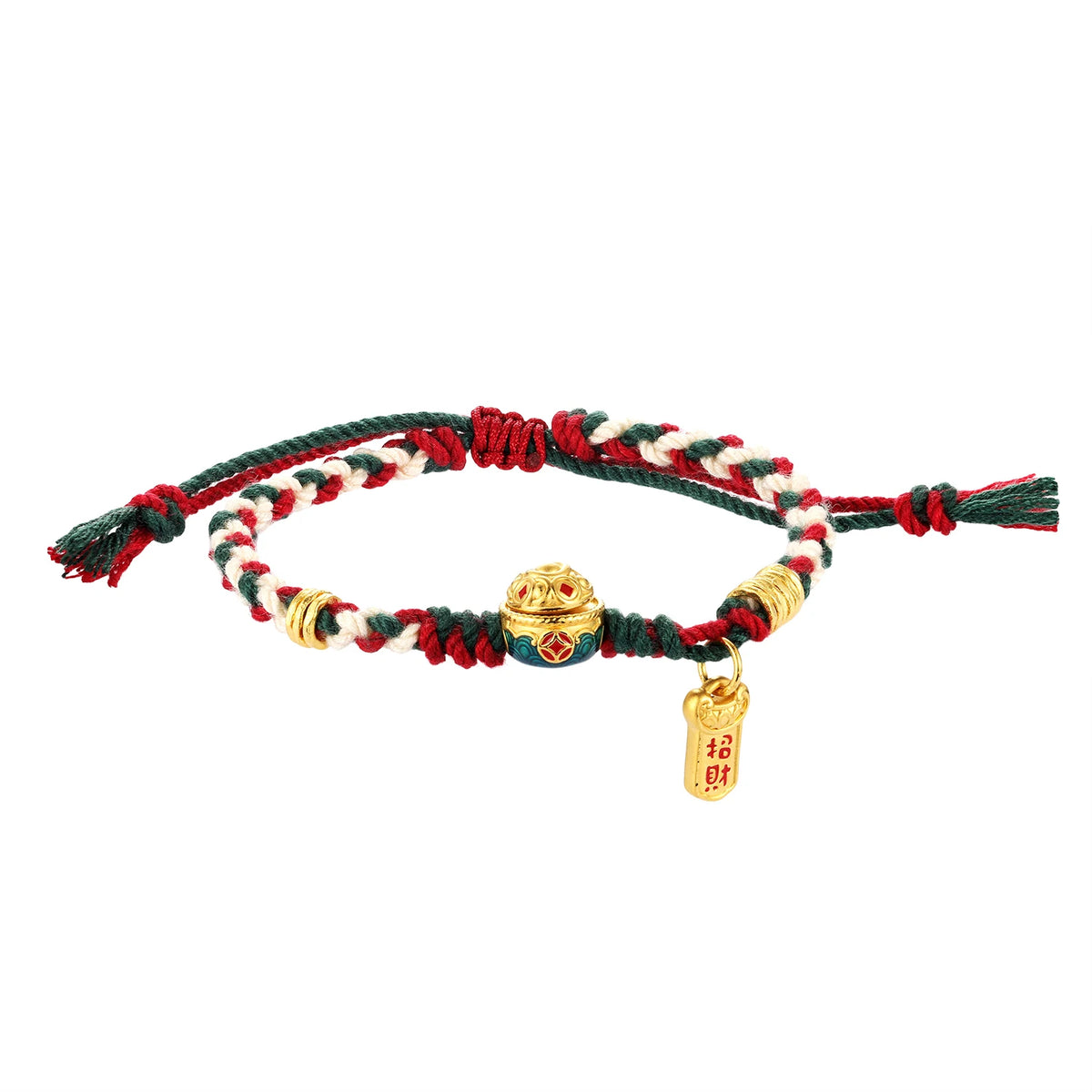 Luxury 24K Solid Gold Ethnic Style Micro-Hard Beaded Braided Rope Charm Bracelet Cornucopia Shape High Quality Anniversary Gift