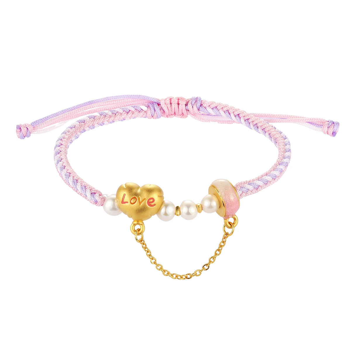 Popular pink Braided Rope 24k Solid Gold Pearl Beaded Ethnic Unisex Bracelet Luxury Anniversary Gift Jewelry