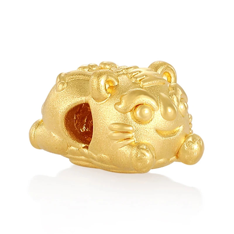24K Gold Tiger Head Beaded DIY Bracelet Animal Chinese Style Jewelry 0.35g