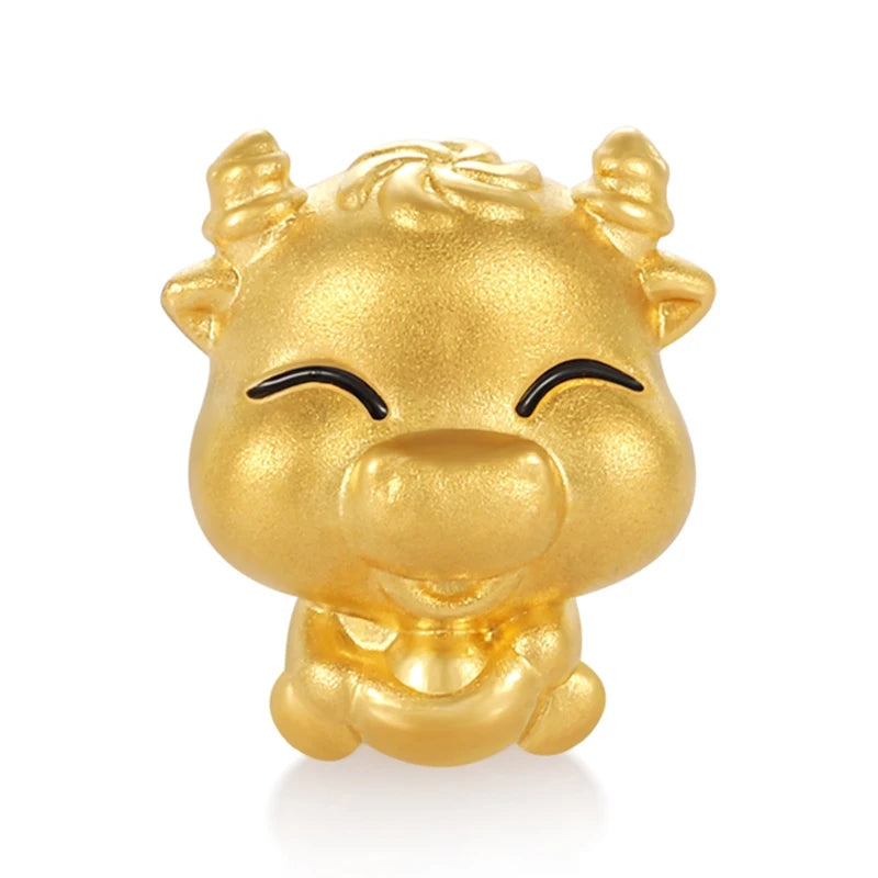Zodiac Series Cow Solid Gold High-end beaded luxury bracelet accessories Chinese Amulet For children Carved in real gold beaded