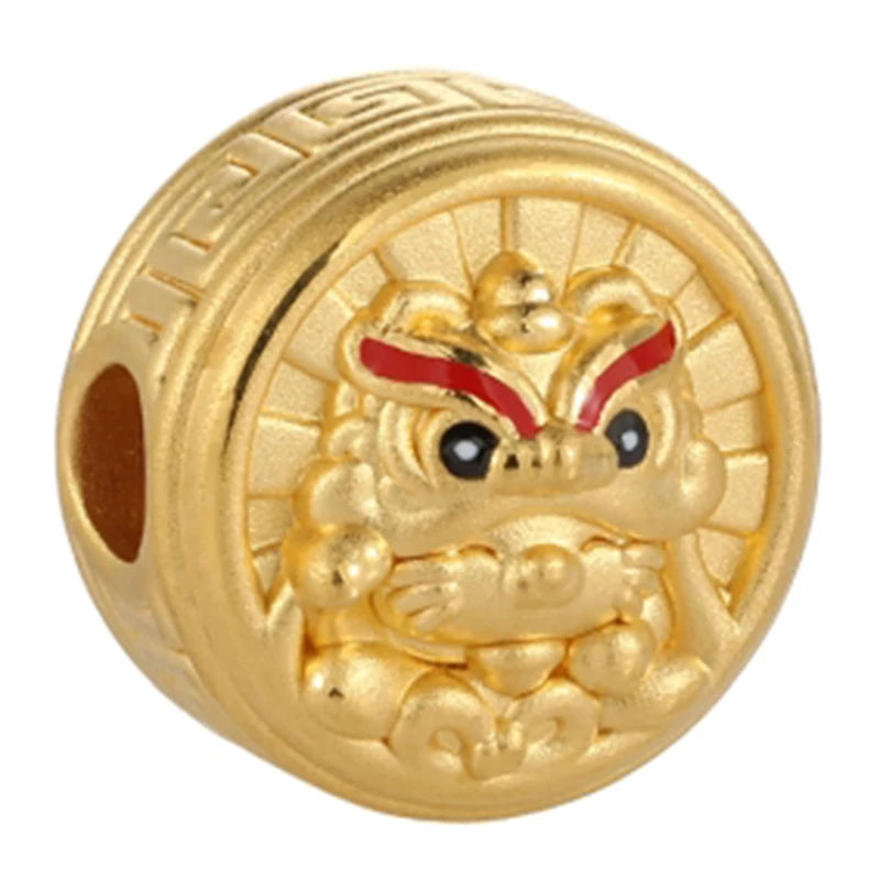 Luxury High-End Lion Beaded 24K Solid Gold Jewelry Accessories with 2.6mm Aperture Sandblasted Surface Treatment for Bracelets