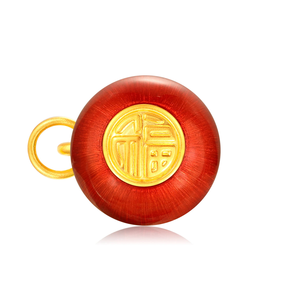24K Solid Gold Brushed Glass Red Gourd Charm 1.4g