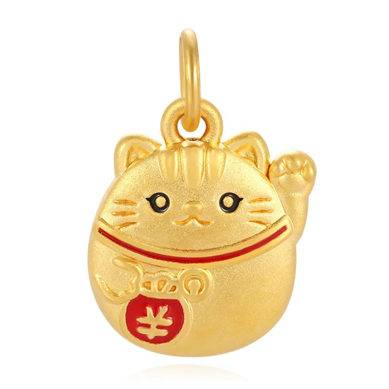 Chinese style 24k hard gold pure gold lucky cat-shaped pendant pure gold pendant high-end jewelry accessories
