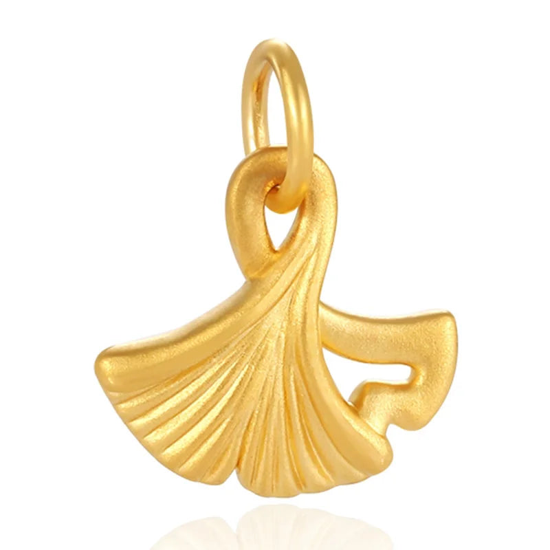 24K Gold Ginkgo Leaf Pendant Bracelet Minimalist Chinese DIY Jewelry Accessory 0.45g