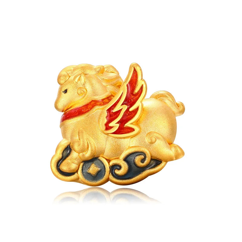 24K Gold Cloud Steed Beaded Bracelet Official Luck Chinese Auspicious Jewelry 0.85g