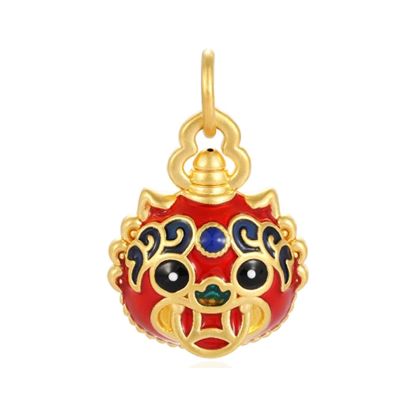 High-End Chinese Style Red Enamel Micro-Hard Gold 24K 5D Pixiu Charm Pendant with Cute Appearance for Anniversary